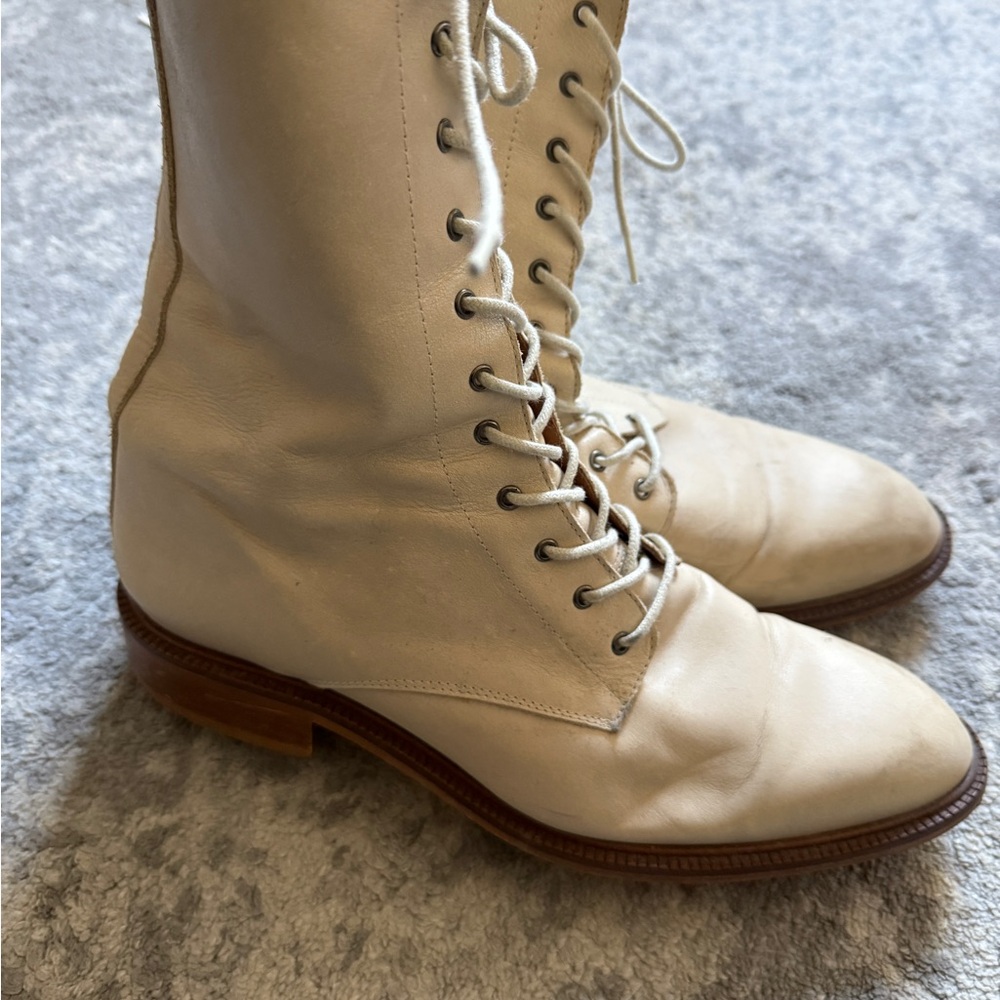 Anthropology boho Cream Lace-Up Ankle Boots - Picture 4 of 7